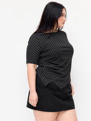 Polka Dot Boat Neck Ruched Top Curve & Plus