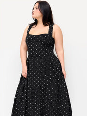 Polka Dot Square Neck Ruffle Criss Cross Maxi Dress Curve & Plus