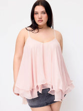 Chiffon Ruffle Hem Knotted Layered Mesh Cami Top Curve & Plus