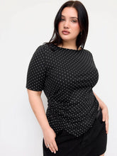Polka Dot Boat Neck Ruched Top Curve & Plus