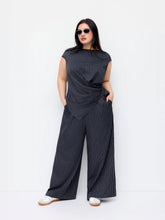 Striped Asymmetrical Hem Zip Through Knotted Wide Leg Jumpsuit Curve & Plus