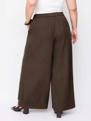 Mid Rise Tie Side Knotted Pleated Wide Leg Trousers Curve & Plus