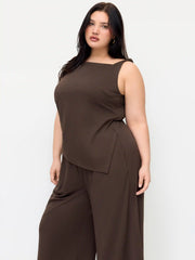 Boat Neck Ruched Asymmetrical Wide Leg Jumpsuit Curve & Plus