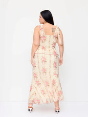 Floral Bowknot Cami Top & Mid Rise Maxi Skirt Set Curve & Plus