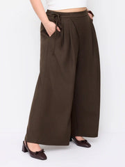 Mid Rise Tie Side Knotted Pleated Wide Leg Trousers Curve & Plus
