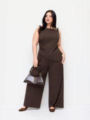 Boat Neck Ruched Asymmetrical Wide Leg Jumpsuit Curve & Plus