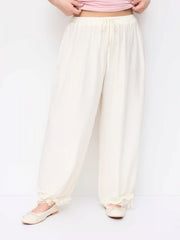 Chiffon Mid Rise Lace Trim Cropped Bloomer Trousers Curve & Plus