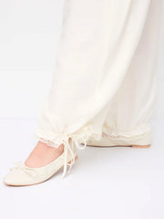 Chiffon Mid Rise Lace Trim Cropped Bloomer Trousers Curve & Plus