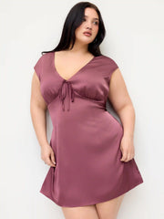 V-neck Zipper Ruched Mini Dress Curve & Plus