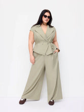 Collar Peplum Waist Tie Front Straight Leg Jumpsuit Curve & Plus