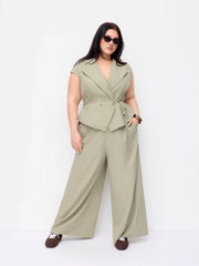 Collar Peplum Waist Tie Front Straight Leg Jumpsuit Curve & Plus
