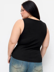 Cotton-blend V-neck Ruched Lace Trim Tank Top Curve & Plus