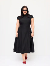 Stretchy Stand Collar Ruffle Midi Dress Curve & Plus