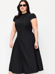 Stretchy Stand Collar Ruffle Midi Dress Curve & Plus