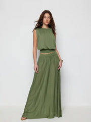 Knit High Stretch Round Neckline Drawstring Top