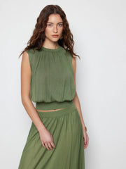 Knit High Stretch Round Neckline Drawstring Top