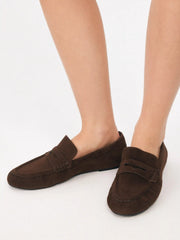 FAUX SUEDE PLEATED LOAFERS