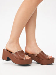 FAUX LEATHER PLATFORM MULE SANDALS
