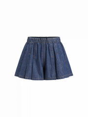 Denim Pleated Low Rise Ruched Wide Leg Shorts