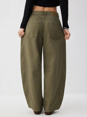 Cotton-blend Washed Denim Low Rise Barrel-leg Trousers