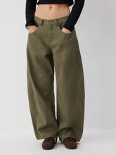 Cotton-blend Washed Denim Low Rise Barrel-leg Trousers