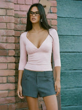 Sweetheart Neck Ruched Modal 3/4 Long Sleeve Tee