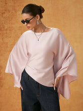Satin Boat Neck Bell Sleeve Asymmetrical Blouse