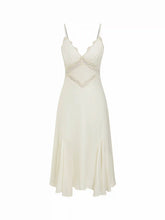 V-neck Lace Panel A-line Cami Midi Dress