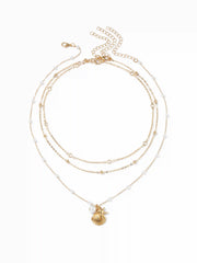 SHELL & STARFISH & FAUX PEARL LAYERED NECKLACE