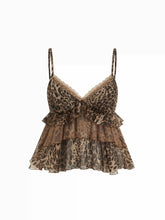 Chiffon Leopard V-neck Lace Trim Cami Top Curve & Plus
