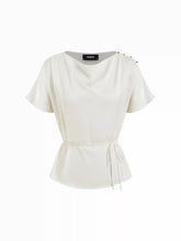 Satin Cowl Neck Metal Detail Tie Waist Blouse