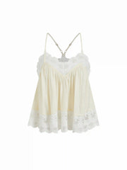 Cotton-blend Lace Trim Ruffle Hem Oversized Cami Top