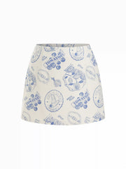 Cotton Mid Rise Fruit Graphic A-line Mini Skirt Curve & Plus