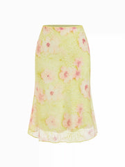 Floral Embroidery Mid Rise Mermaid Midi Skirt