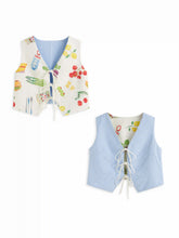 Fruit Graphic Color-Blocking V-Neck Oversized Reversible Jacket Vest Curve & Plus