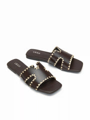 FAUX LEATHER TWO-TONE SLIPPERS