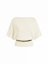 Knit Boat Neck Batwing Sleeve Top With Belt