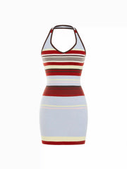 Knit Halter Striped Bobycon Mini Dress
