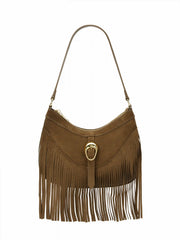 FAUX SUEDE FRINGED SHOULDER BAG
