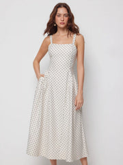 Sculptural Square Neck Spots Polka Dot ALINE Maxi Dress