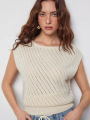 Knit Boat Neck Hollow Out Top