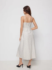 Sculptural Square Neck Spots Polka Dot ALINE Maxi Dress