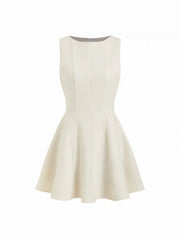 Boat Neck Solid Ruffle Hem Mini Dress