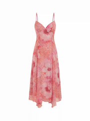 Chiffon Floral Sweetheart Asymmetrical Hem A-line Maxi Dress