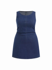 Stretch Denim Ruched Zipper Mini Dress Curve & Plus