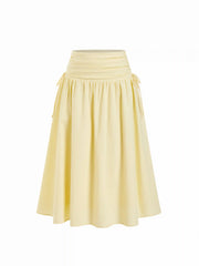 Linen-blend Mid Rise Drawstring A-line Midi Skirt