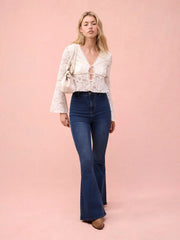 Washed Denim High Rise Flared Jeans