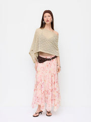 Textured Asymmetrical Neck Poncho Top & V-Neck Cami Top