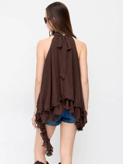 Chiffon Halter Neck Ruffle Hem Oversized Blouse