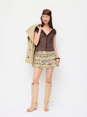 Mesh Low Rise Deer Print Bowknot Layered Mini Skort
